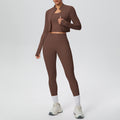pure color brushed tight high-elastic breathable vest long three-piece set sports running fitness yoga suit