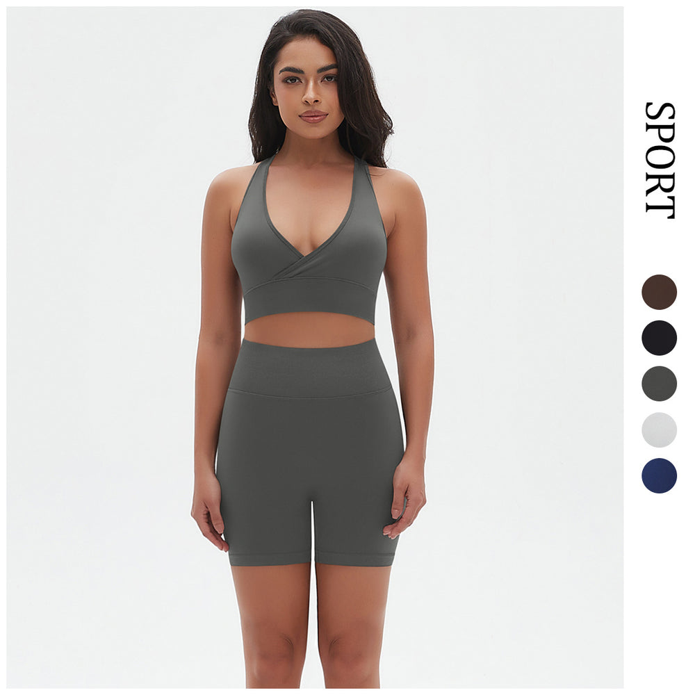 New quick-dry racerback sports bra and high-waisted butt-lifting tight shorts workout set - seamless yoga outfit for women (european & american style)
