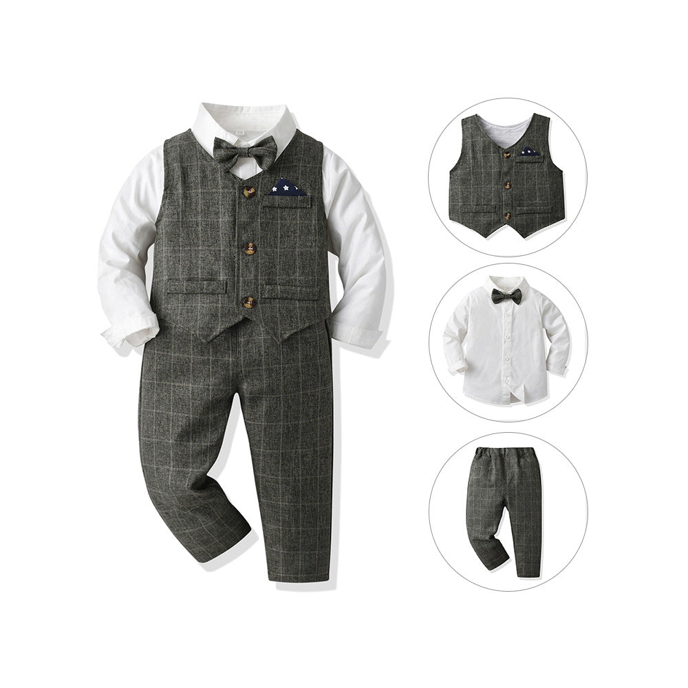 Autumn boys' suit set: gentleman's vest, long-sleeve cotton cardigan, and suit for flower boys - perfect for christmas and special occasions