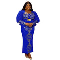 women's plus size dress, foreign trade african style  new hotfix rhinestone beaded v-neck evening gown