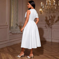 Off-the-shoulder v-neck irregular bow bridesmaid dress - slim fit a-line party dress