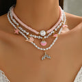 European and american cross-border beach style polymer clay faux pearl layered necklace - irregular design seashell starfish jewelry necklace for women