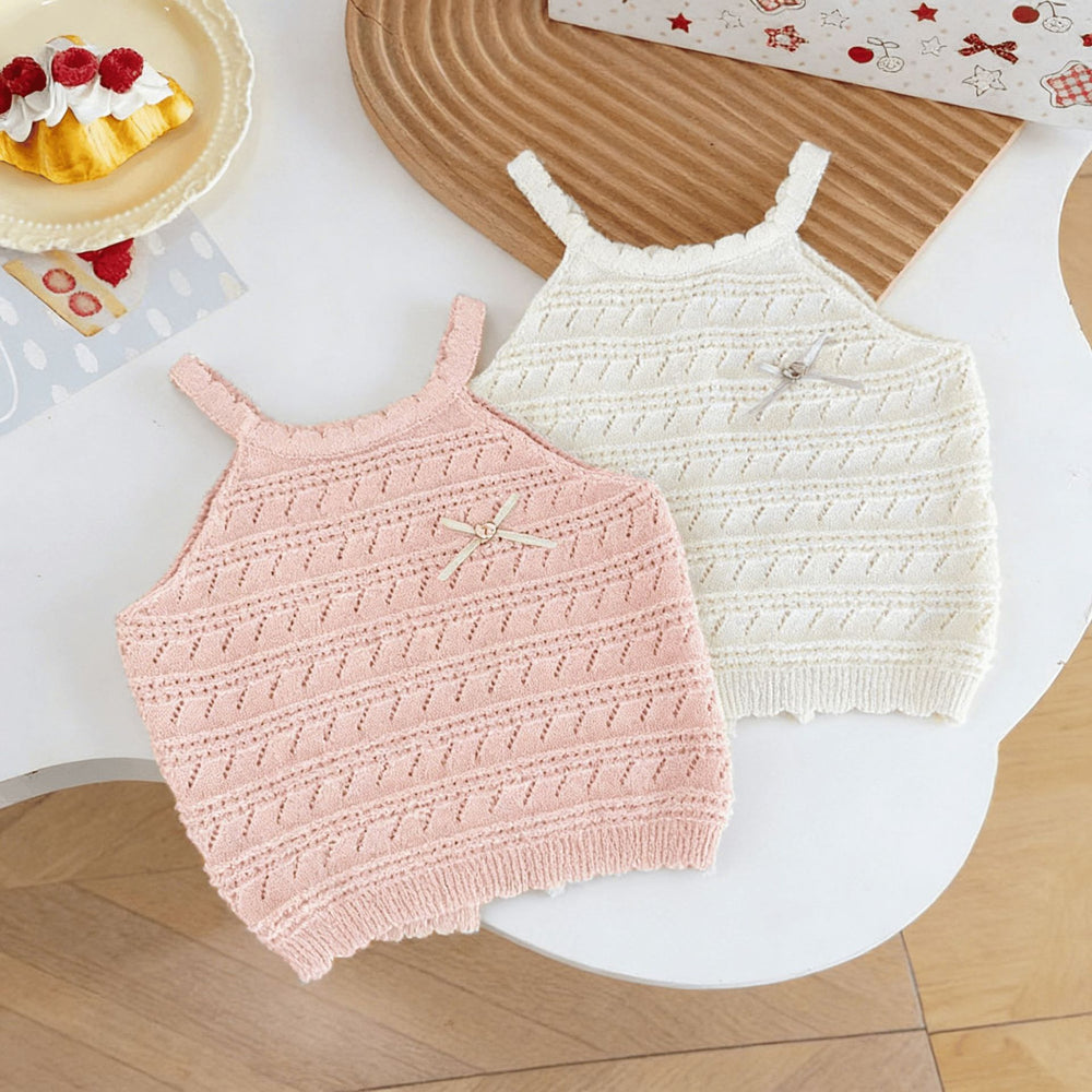 Summer girls' chic & sweet knitted tank top - versatile baby clothes for first birthday outings & everyday wear
