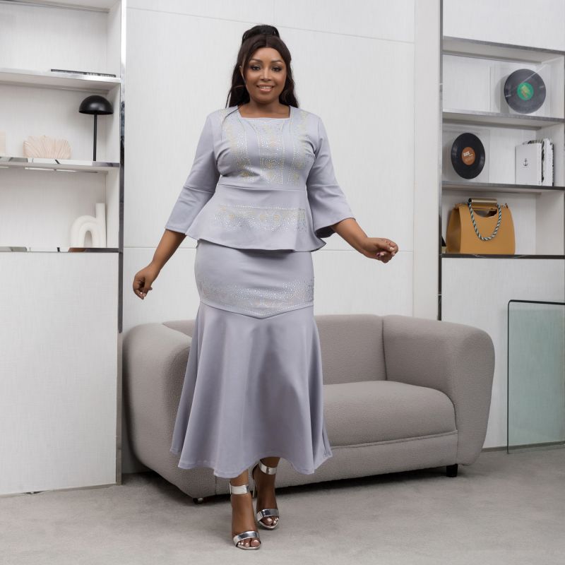 new arrivals: african cross-border fashion - rhinestone embellished elegant workwear maxi dress, luxury rhinestone two-piece set