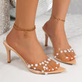 European and american plus-size heeled slippers for women, 2026 summer new arrivals: stiletto heel, fashionable and versatile, pearl-embellished single strap high heels