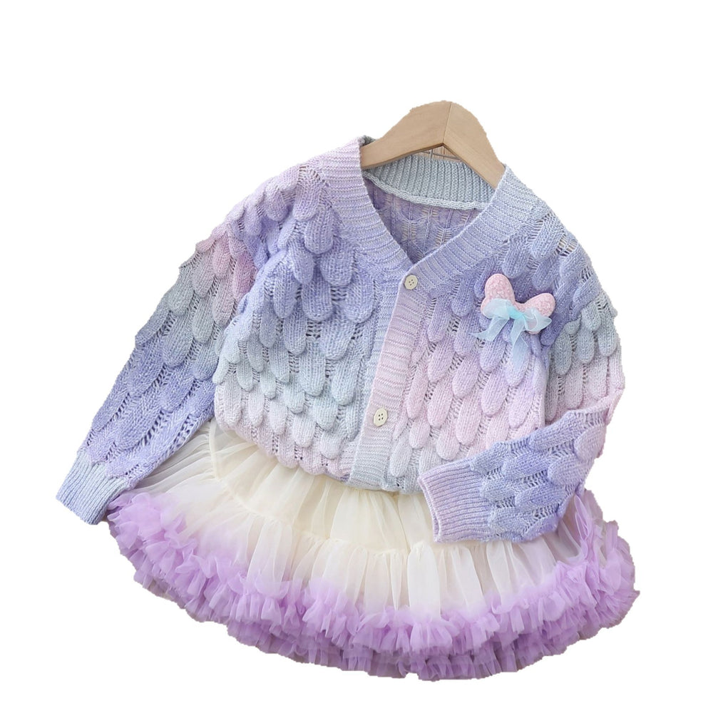 Fall and winternew arrivalgradient colorfulcardigantutu skirtcute princess cardigansuit