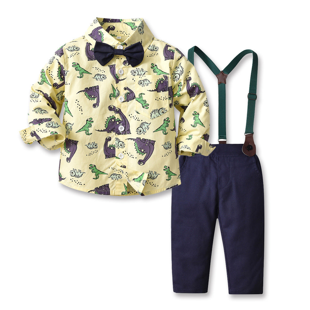children's clothing, foreign trade boys' formal wear suit, host/flower girl outfit, kids' dinosaur print shirt performance costume