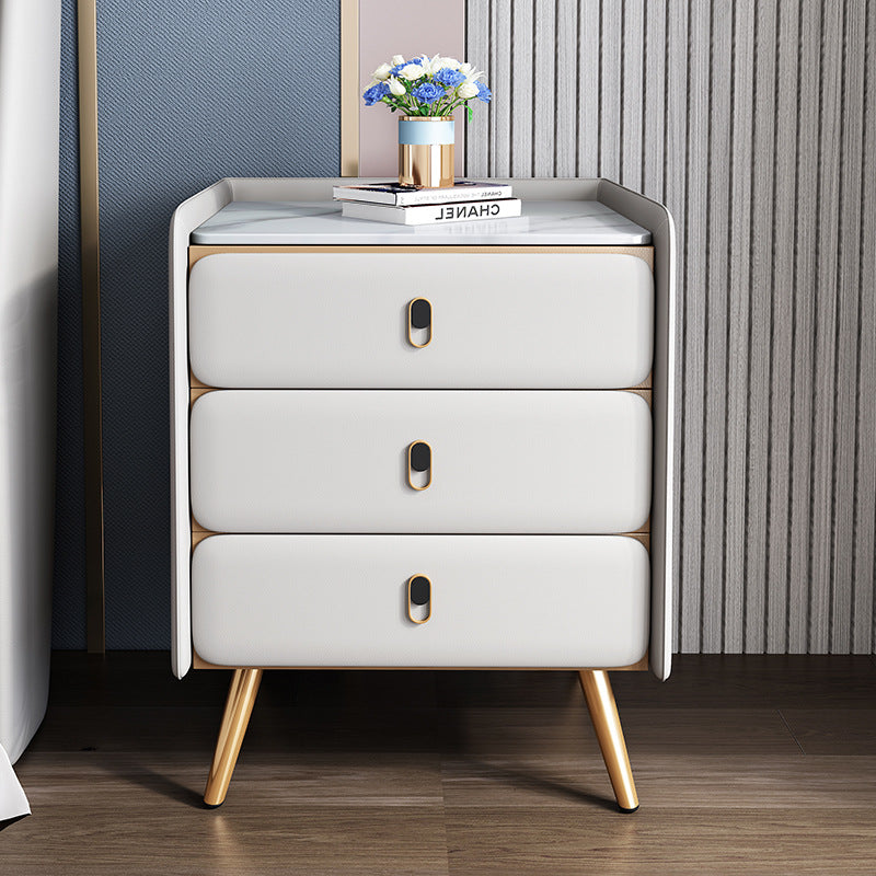 Smart bedside table, solid pine wood, minimalist modern design, leather finish, formaldehyde-free, fully assembled, mini small storage shelf, customizable