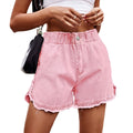 european and american cross-border independent station new  raw edge flower bud denim elastic waist shorts  trendy