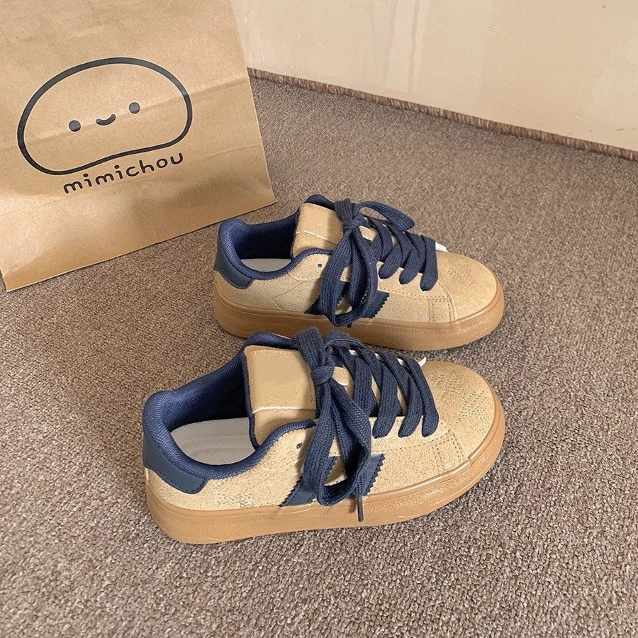 Summer breathable sneakers women's 2026 new casual versatile canvas student korean style athletic chunky sole retro white shoes