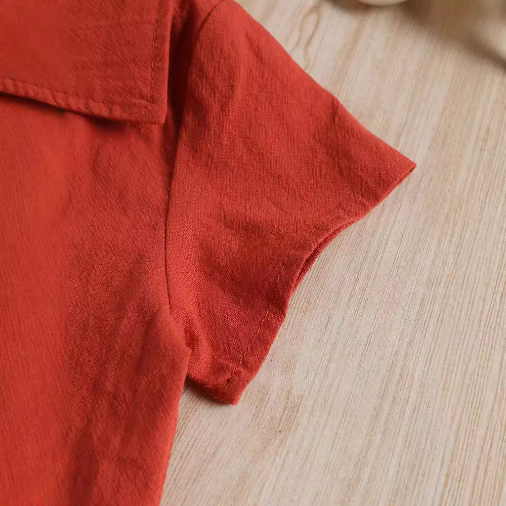 new arrival children's clothing fashion short-sleeved three-piece set washed cotton sling chest wrap lapel short-sleeved shortssuit