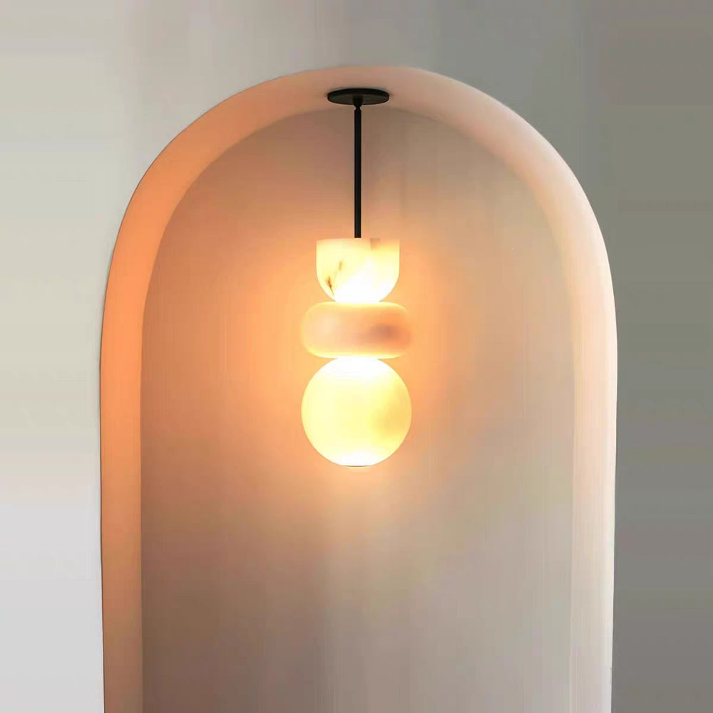 Spanish natural snowflake marble pendant light - premium all-copper chandelier for villa living room, display window, study, and bedside