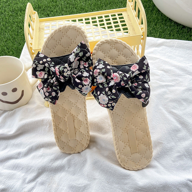 Summer new women's fashionable sweet bowknot flip-flops - comfortable, non-slip sandals for home, outings, and the beach