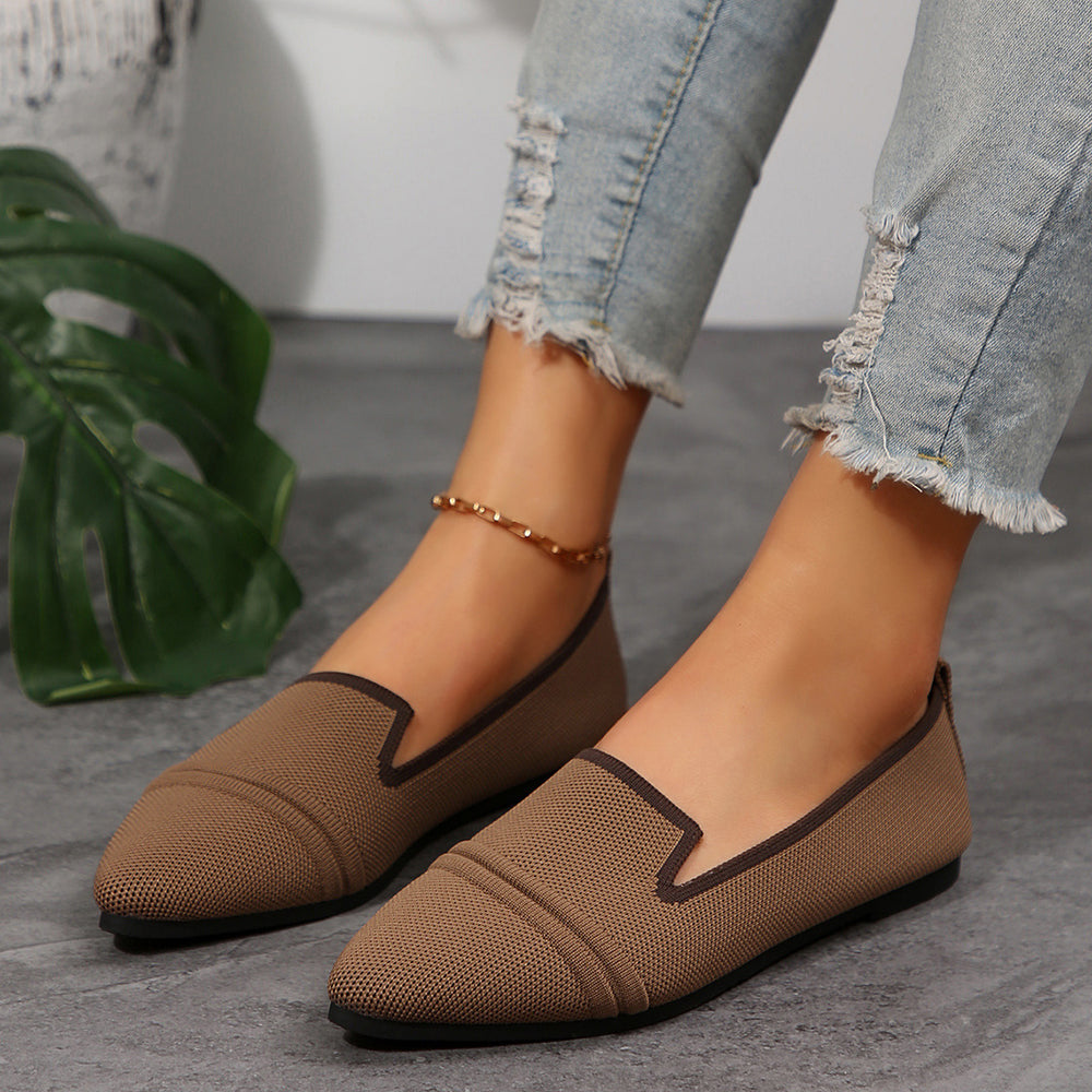 Exportplus sizeflats shoes women's  spring pointed toe fashion fly knit flats slip-on casual slip-on flats
