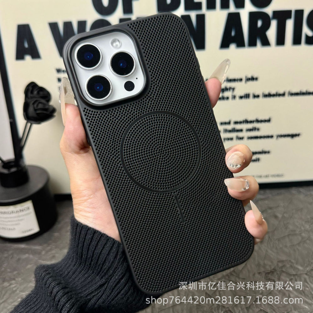 Suitable for iphone16 mobile phone case, summer breathable and heat dissipation magnetic mesh apple 17 simple anti-fall protective cover 11
