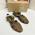 Za2025summernew arrivalcut out round toe sandals women's bag toe easiest for match lightweight plaidflats roman beach women's shoes