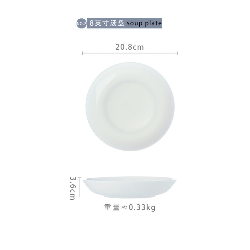 Ceramic white 8inch deep plate 10 pack bone china underglaze color vegetable plate for home round plate rice plate soup plate deep vegetable plate