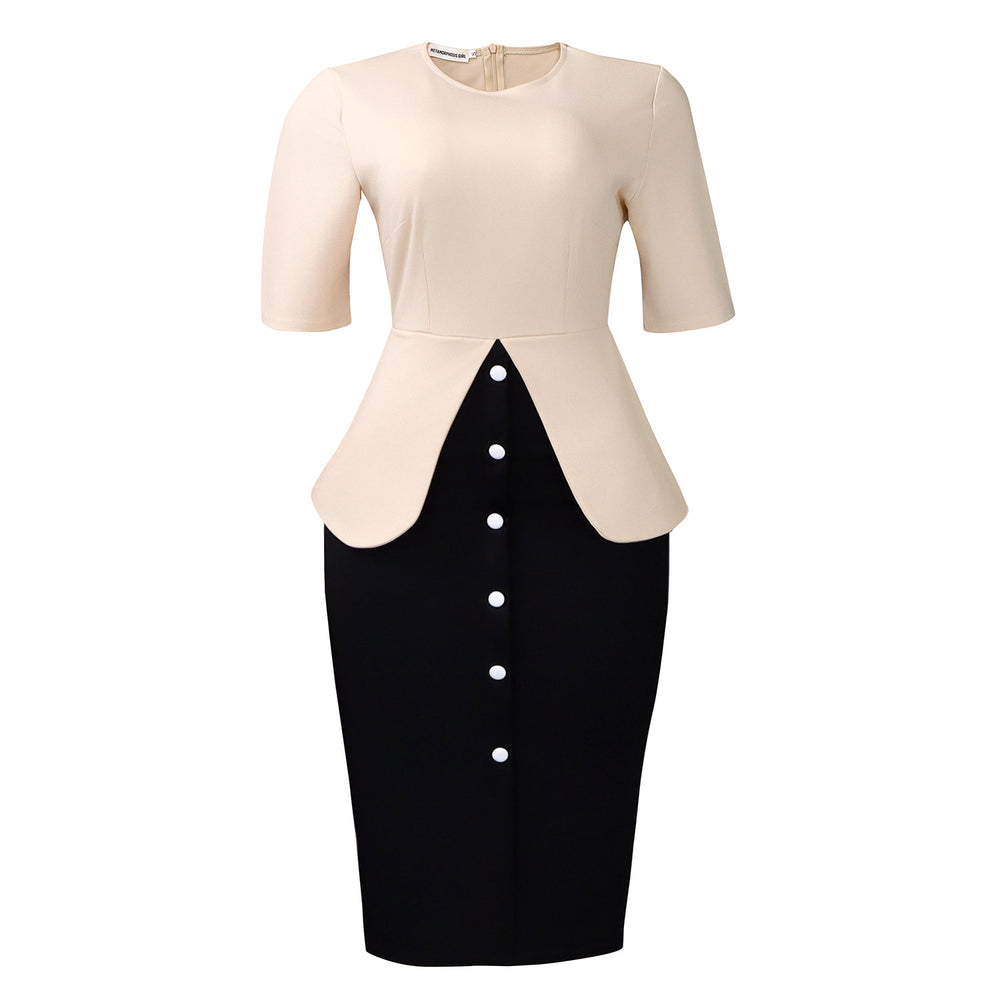 D3359  cross-border e-commerce new arrival: elegant and stylish round neck, five-sleeve, patchwork bodycon dress