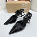Za2025spring new product patent leather effect strap pointed toe high heel open heel stiletto mule shoes toe cap back hollow sandals