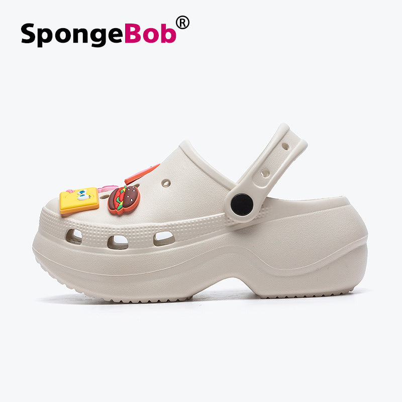 Spongebob squarepants fashion height increasing crocs women's summer casualnon-slipeasiest for match beach shoes women's sandals