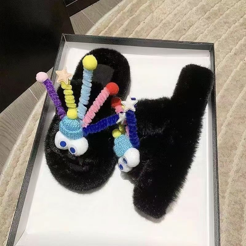 2025 winter fuzzy slippers for women, new high-style lambswool warm home cotton slippers for autumn/winter 2025