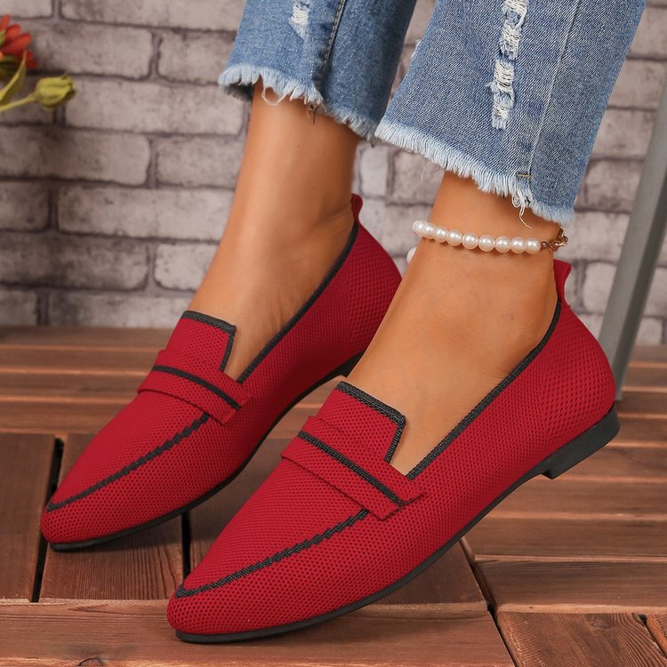 Plus size women's flat shoes for export - spring  pointed toe flyknit slip-on casual loafers - breathable