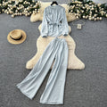 Casualsuit women's light mature style classy sense of strap flower long sleevesshirthigh waistloose pantsstraight-leg pantsfashionsuit