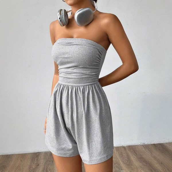 YZ1404 European and American  women's jumpsuit chest-wrapped jumpsuit shorts summer jumpsuit shorts (spot)