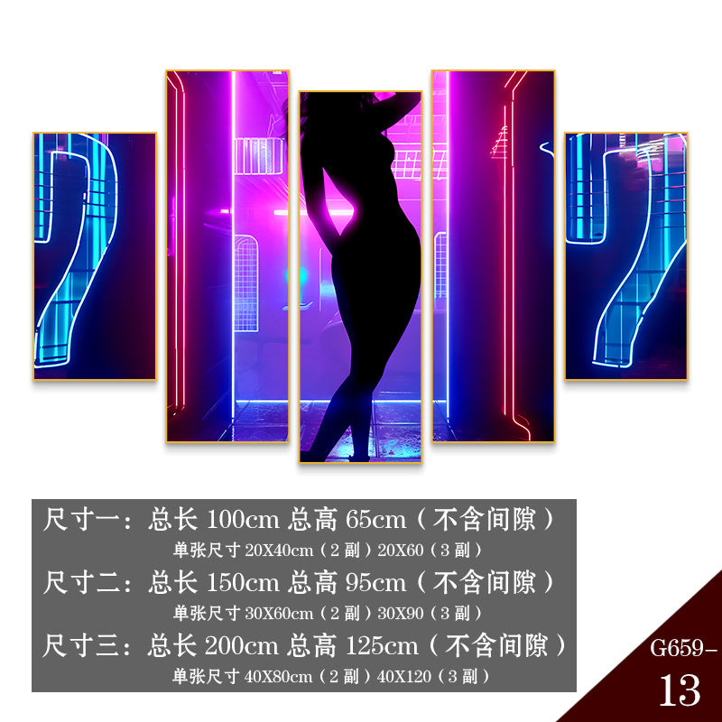 Bar clear bar wall decoration painting KTV box private room atmosphere decoration mural neon lights beautiful woman back painting