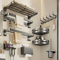 Gun gray bathroom punch-free towel rack wall-mounted bathroom toilet storage rack bath towel rack bathroom storage rack