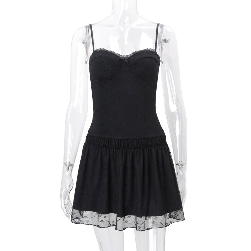 European and american women's clothing  summer new sexy & sweet style backless lace patchwork solid color camisole dress