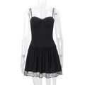 European and american women's clothing  summer new sexy & sweet style backless lace patchwork solid color camisole dress