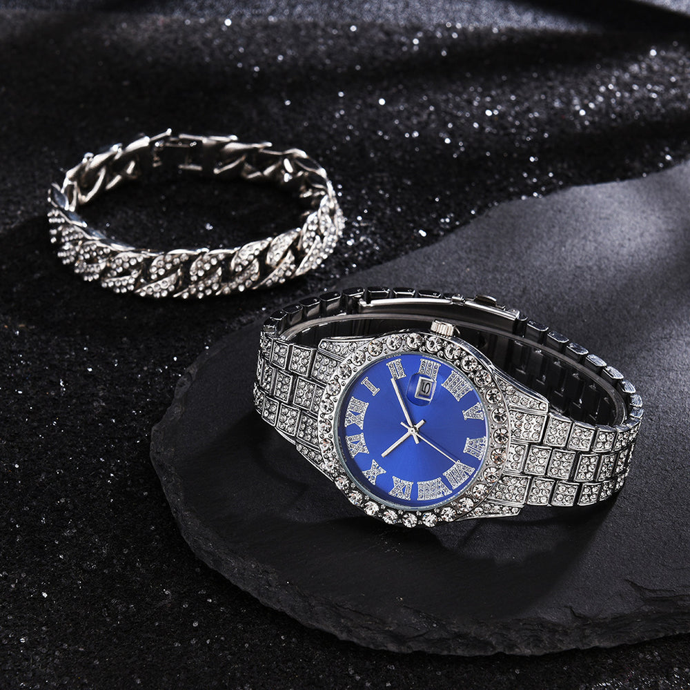 2025 hot-selling export watch: european and american men's personalized hip-hop feng shui ghost roman numeral diamond-inlaid quartz watch for men