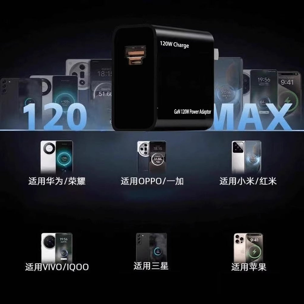 120w gan charger - fully compatible with huawei, honor, vivo, iqoo, realme, oppo, oneplus, and xiaomi