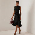 fashion elegant boat neck ruffle hem solid color midi dress - spring/summer dress