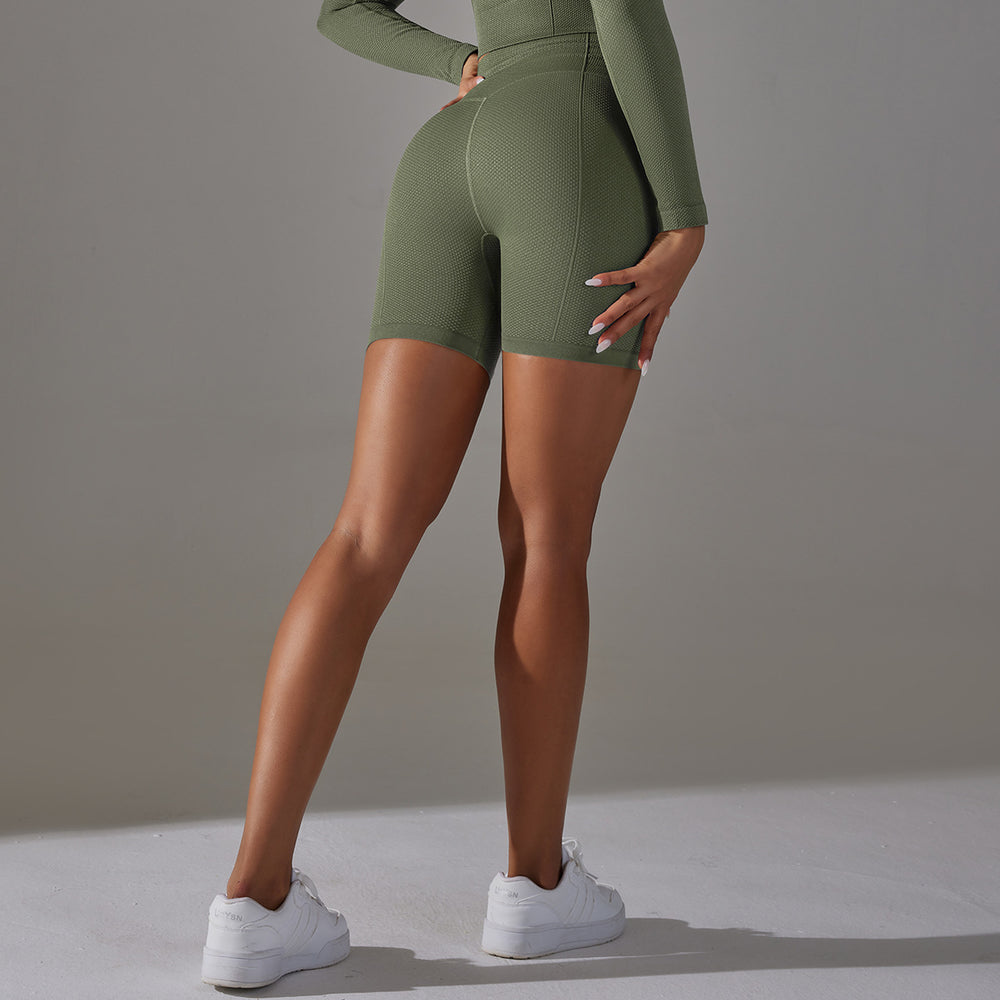 fashion seamless pure color dot jacquard high waist tummy control butt lift yoga shorts sports running fitness pants for women
