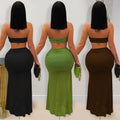 C7456 cross-border   fashion women's sexy bandeau sleeveless ruched mesh maxi dress new