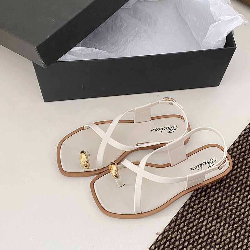 Children's cross-border toe sandals women's summer outwear popularinsflats roman sandals one-piece clip-toe women's shoes