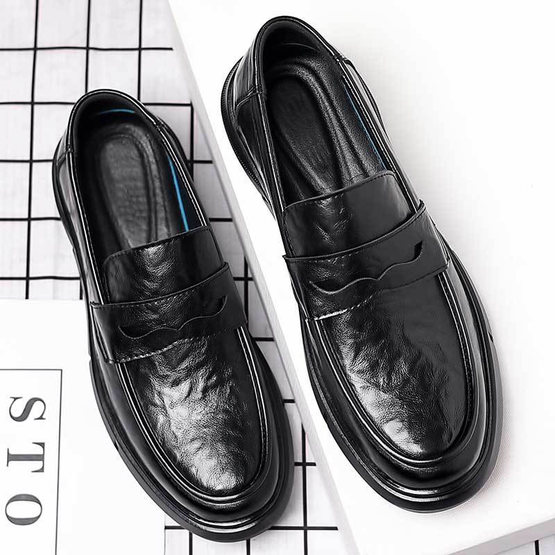 Casual leather shoes for men spring live broadcast british business formal wear hand-grabbed pattern soft leather soft bottom slip-on men's leather shoes