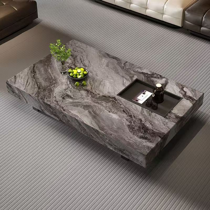 Italian minimalist light luxury high-end suspended rock slab square venetian brown marble living room home coffee table