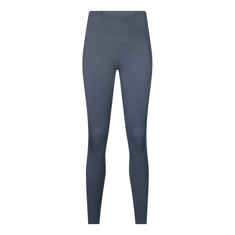 European and american new style criss-cross waistband women's sports leggings - seamless, high-stretch, butt-lifting, cropped yoga pants dl199