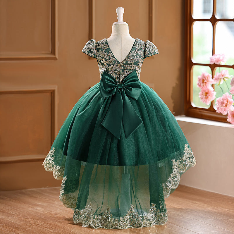 foreign trade girl's dress with train, short in front and long in back, accessible luxury, retro, niche party, birthday princess dress, in stock