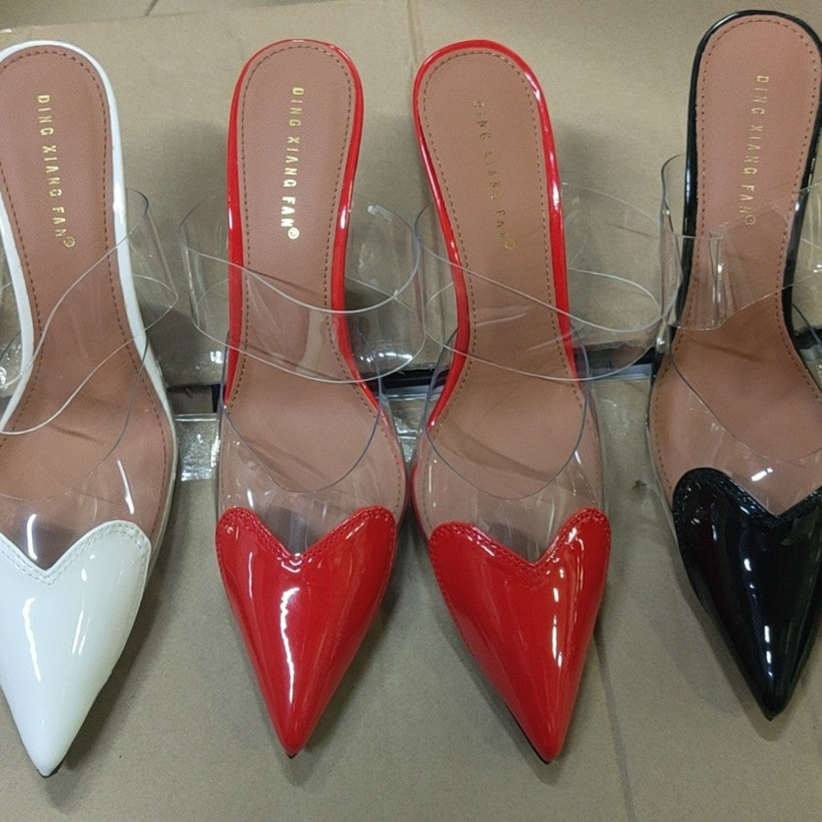 New arrivalfrench pointed toe transparent color matching high heels women's stiletto heel toe cap open back sandals fashioneasiest for match patent leather wholesale