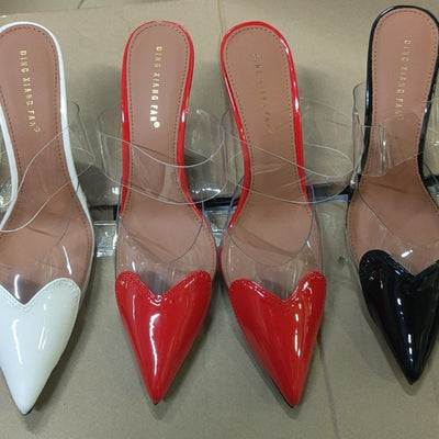 New arrivalfrench pointed toe transparent color matching high heels women's stiletto heel toe cap open back sandals fashioneasiest for match patent leather wholesale