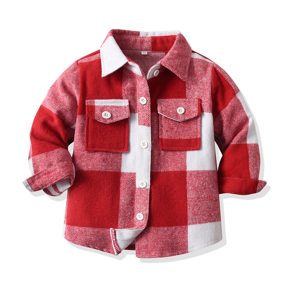 New spring/autumn boys' plaid shirt, preppy style cotton top, kids' plaid shirt, long-sleeved shirt for boys and girls