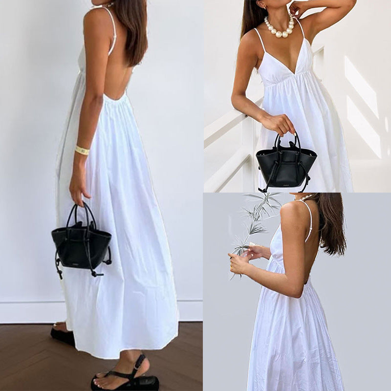cross-border european and american women's clothing: new summer dresses for women - fashionable and sexy backless solid color camisole dress 661