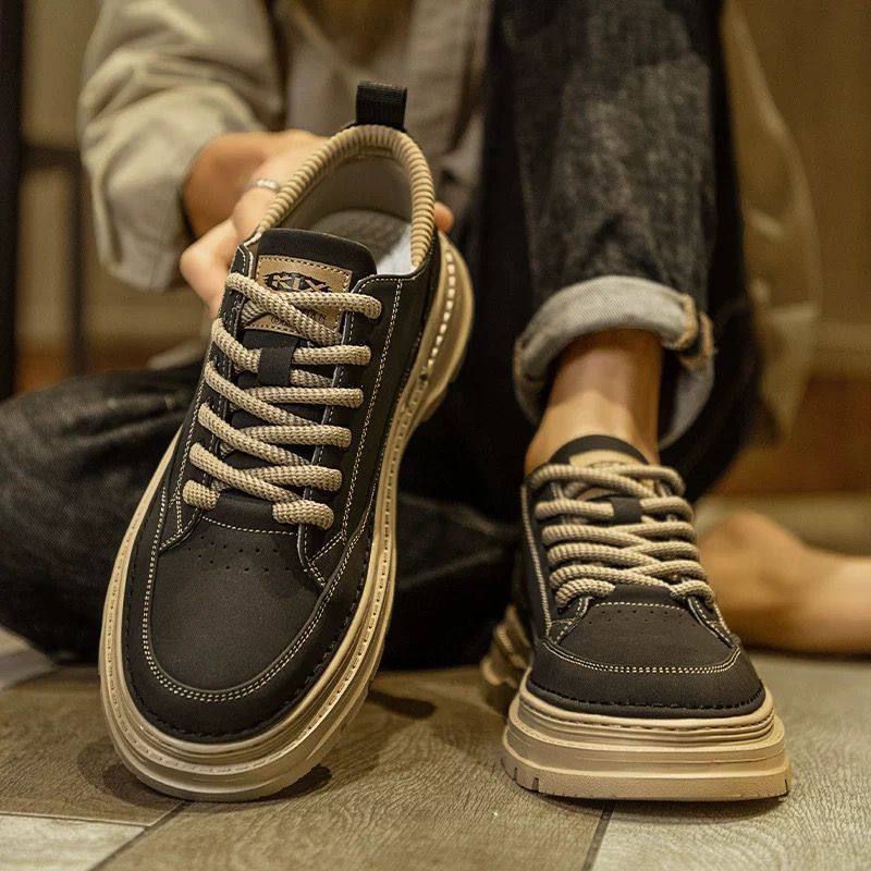 Boots men's high-top autumn winter 2025new arrival british style retro mid-top heightening non-slip genuine leather workwear shoes