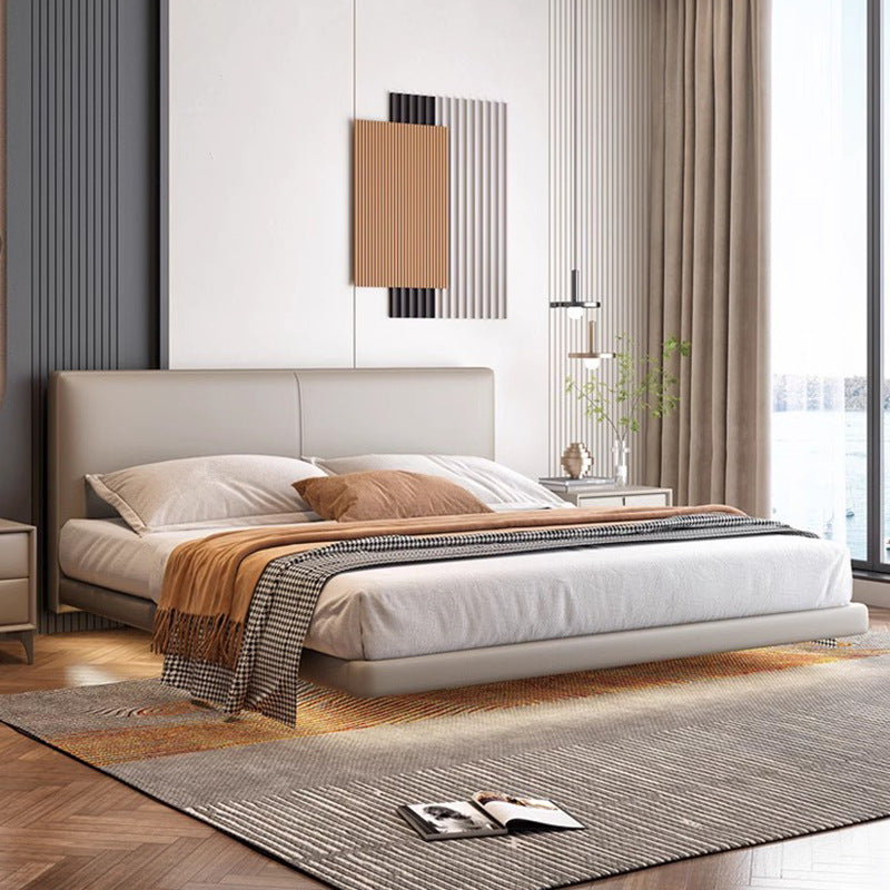 Italian normcore genuine leather suspended bed master bedroom double bed modern casual sensor light thin bedside suspended bed