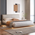 Italian normcore genuine leather suspended bed master bedroom double bed modern casual sensor light thin bedside suspended bed
