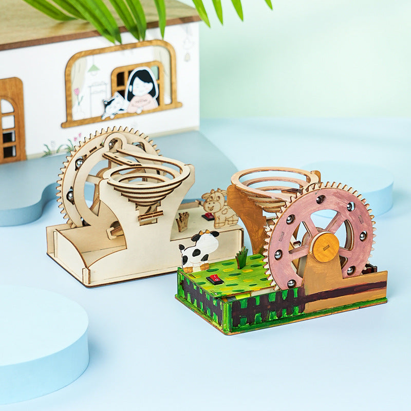 Electric ball slide, children's handmade DIY technology small production small invention, student puzzle wooden assembly teaching aids